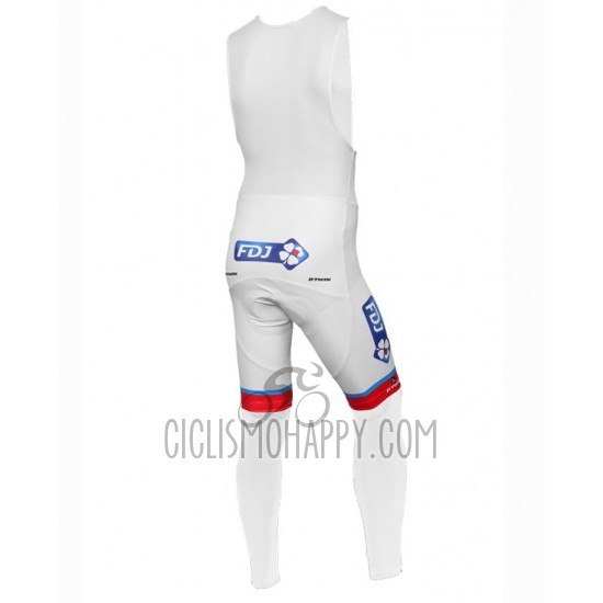 FDJ Cycling Jersey Bib Tight 2016 Long Sleeve White and Blue